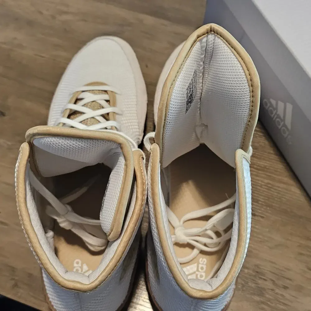Adidas Tech Fall 2.0 Wrestling Shoe Men Sz 12 White Gold Suede Stability Support - Picture 8 of 9